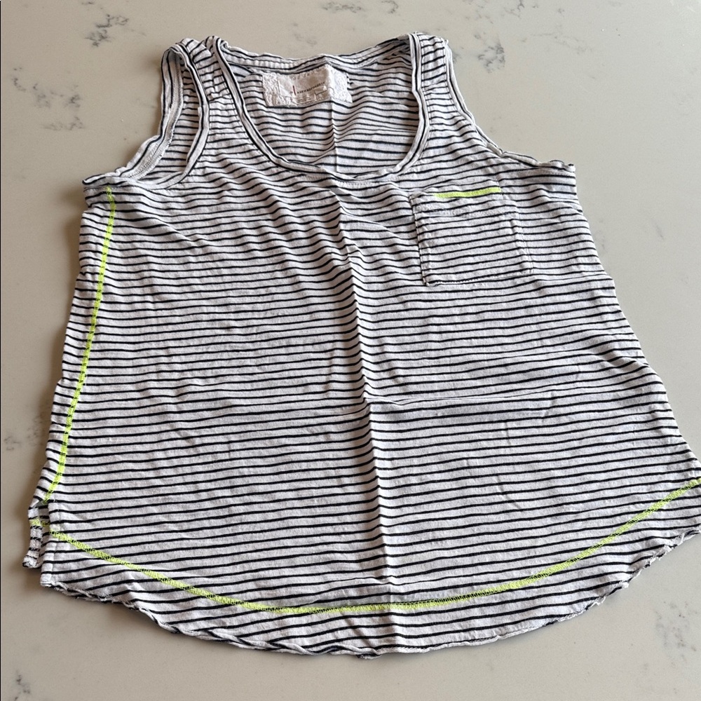 Anthropologie Raw Edge Striped Pocket Tank